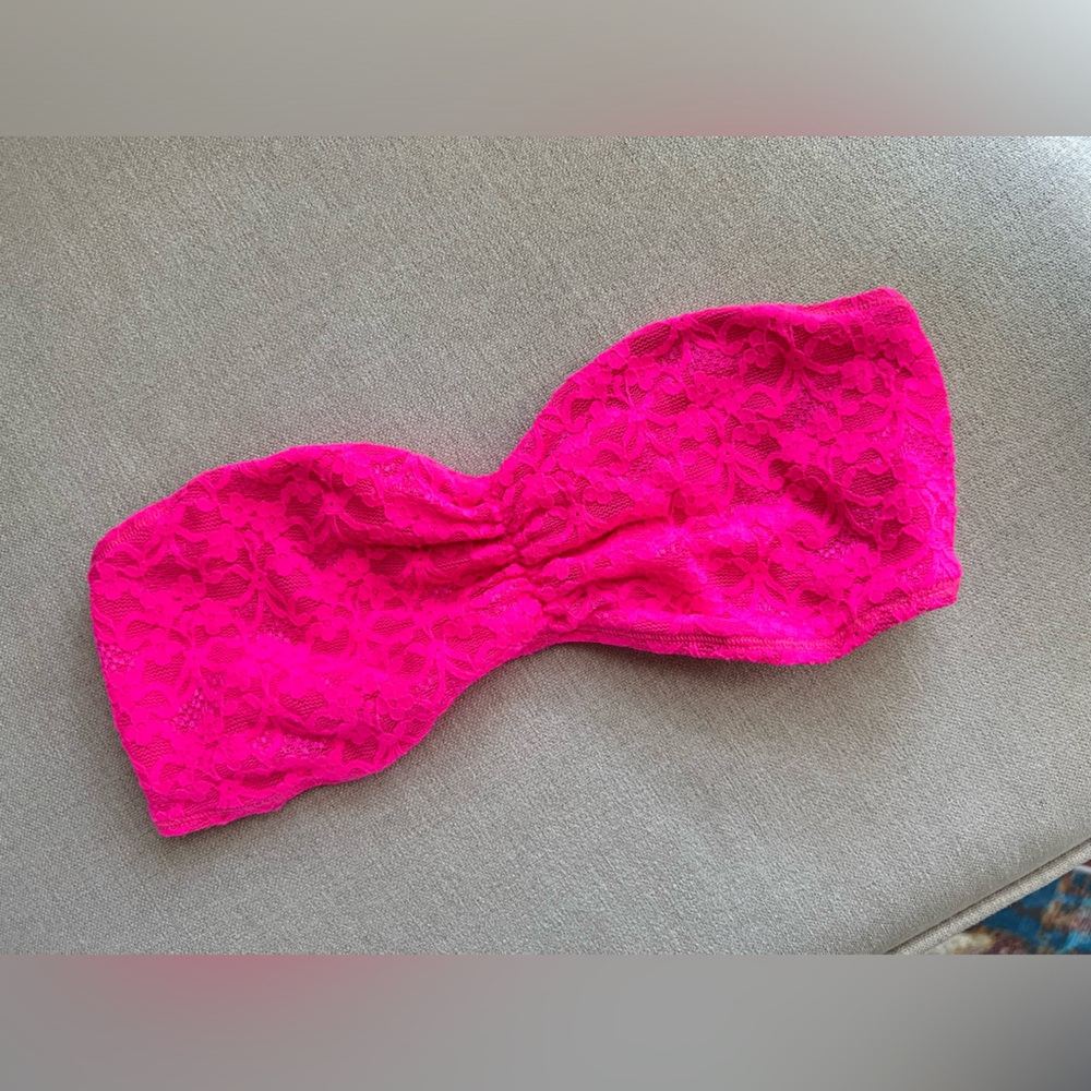 Aerie hot pink lace ruched bandeau top size small